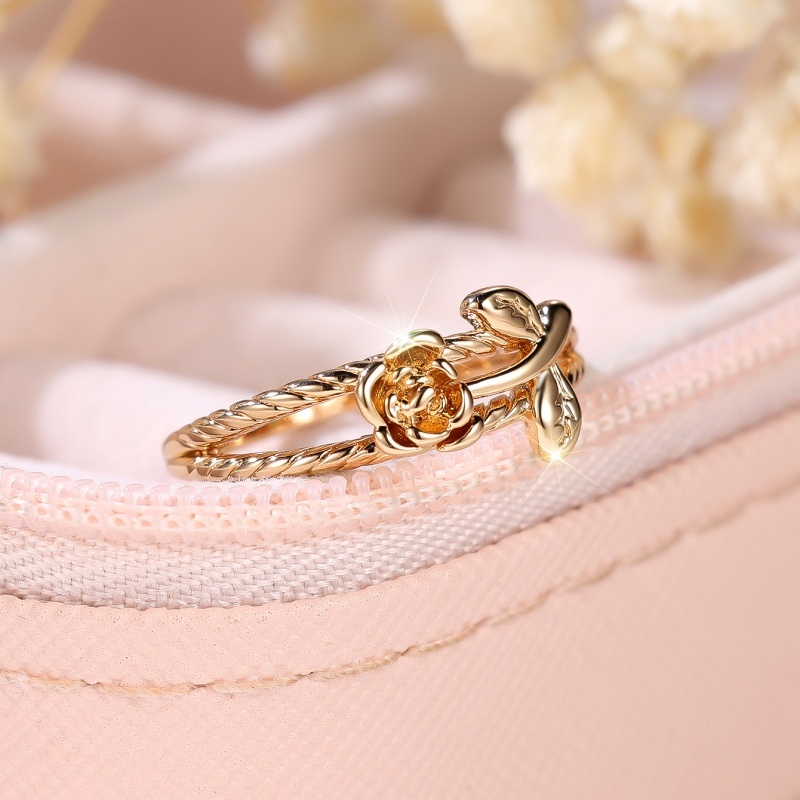 Golden Plated Rose Flower Band Ring, Twisted Floral Statement Ring